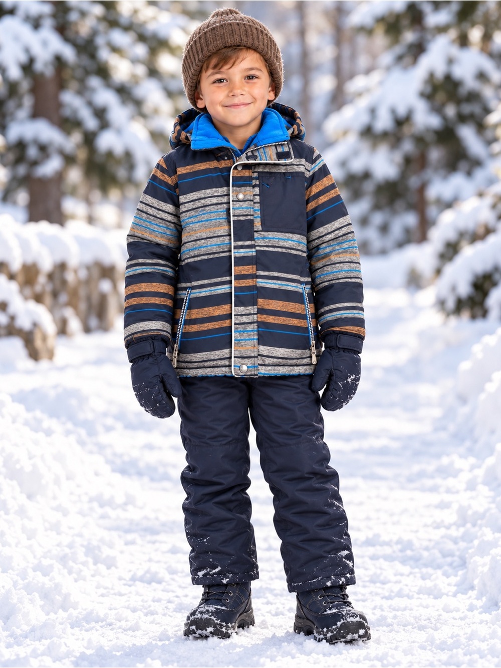 Nano Boy Hooded Winter Jacket - Blue/Brown size 5
